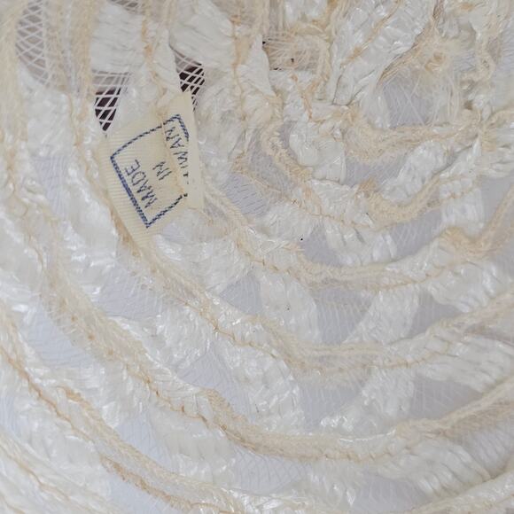 VTG 1970s wide brim sheer Hat crisscross  prairie cottage boho bridesmaid - Picture 9 of 10